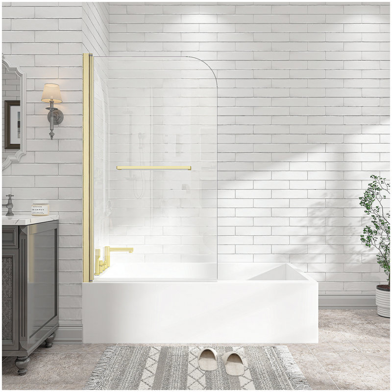 55"-60" W x 72" H Brushed Gold Reversible Installation Double Bypass Sliding Shower Door,Aluminium Alloy Frame,1/4"(6MM) Tempered Glass With Nano Explosion-proof Membrance,Easy Installation
