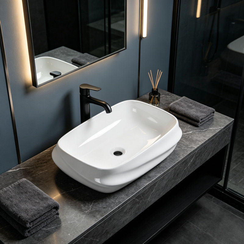 Topcraft 23.6"×16.9" White Rectangular Vessel Bathroom Ceramic Sink