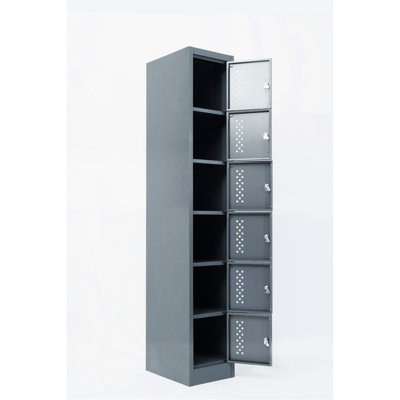 Gray Steel 72.66 - Inch Garage And Warehouse Storage Solution, Six Compartments, Ventilation , 4 Wheels For Mobility, Stores Bags Sports Gear Cabinet Storage, Separate Areas, Easy Movement, Ideal