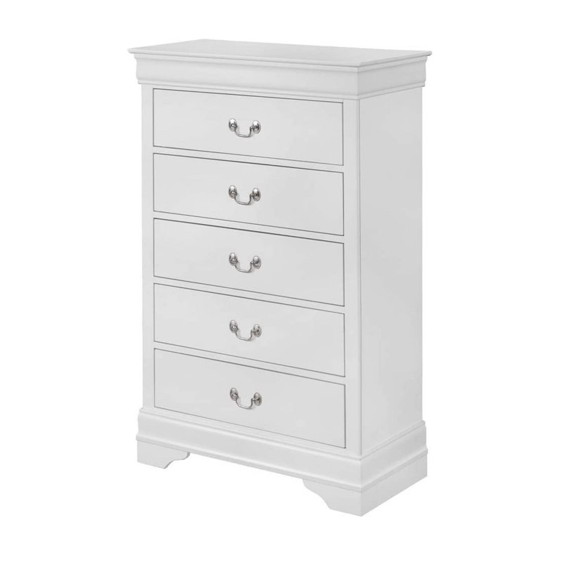 Commode 5 tiroirs Reimund, Blanc