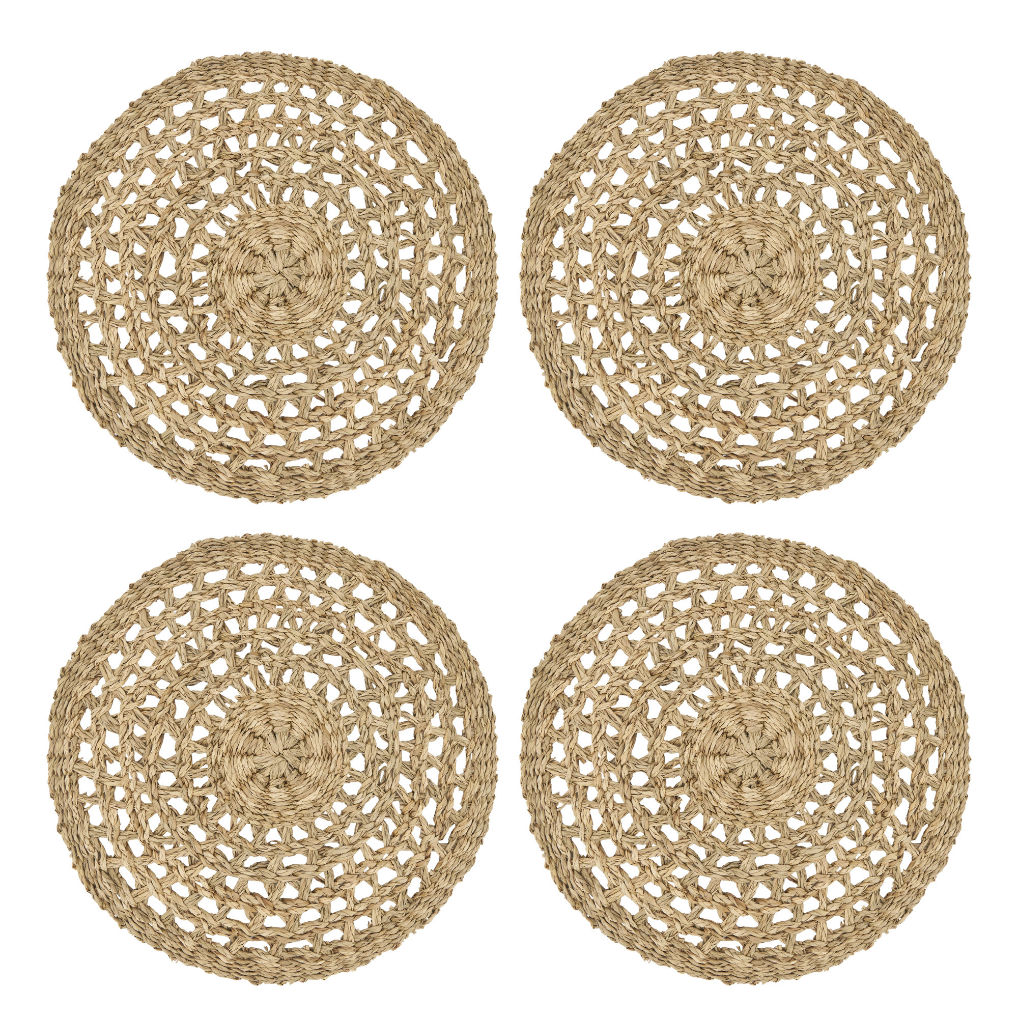 Lauderdale 100% Sea Grass No Pattern Round Placemat, Brown