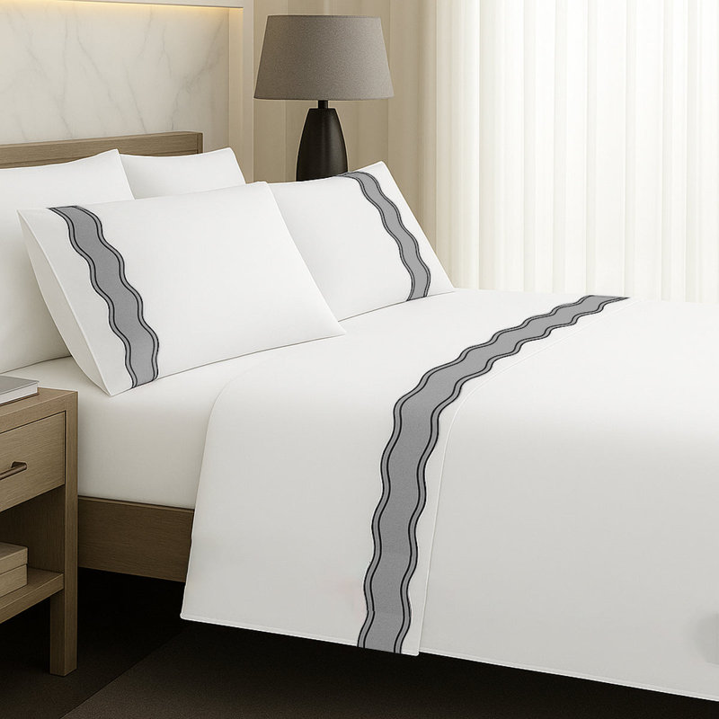 Linen Frame Trim Sheet Set, Dark Gray, Queen Sheet Set