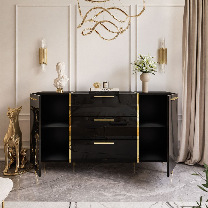 Ambarisha 158cm W 3 - Drawer Chest of Drawers, Black