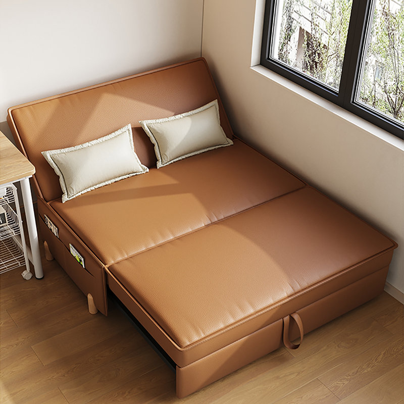 Canapé-lit en similicuir brun, H 34,65 po x l 59,06 po x P 35,43 po
