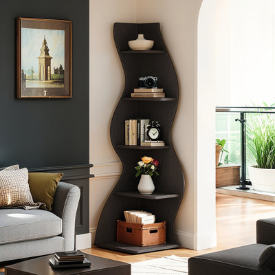 5-Tier Corner Bookcase, Unique Geometric Design Bookshelf by Wrought Studio
