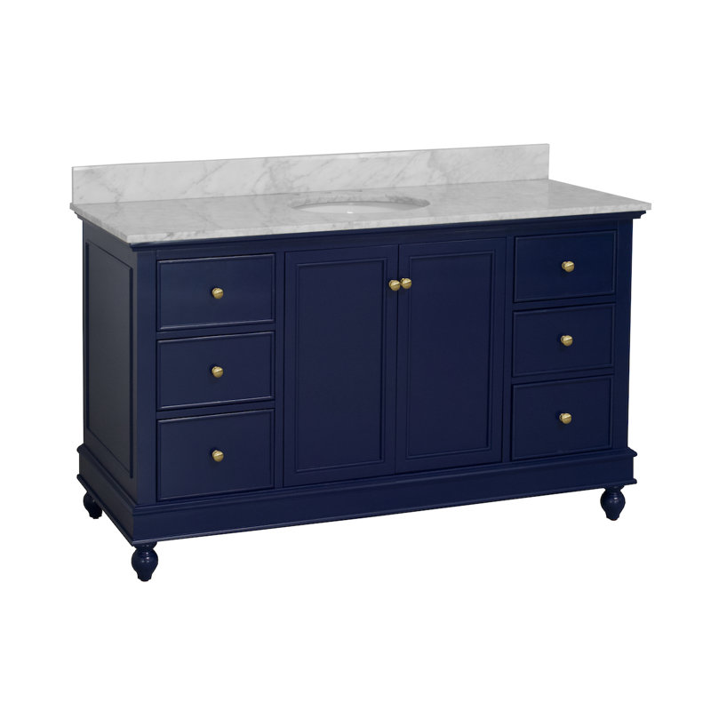 Ensemble de meuble-lavabo simple 60 po Ferdinand, Marbre de Carrare, Bleu royal
