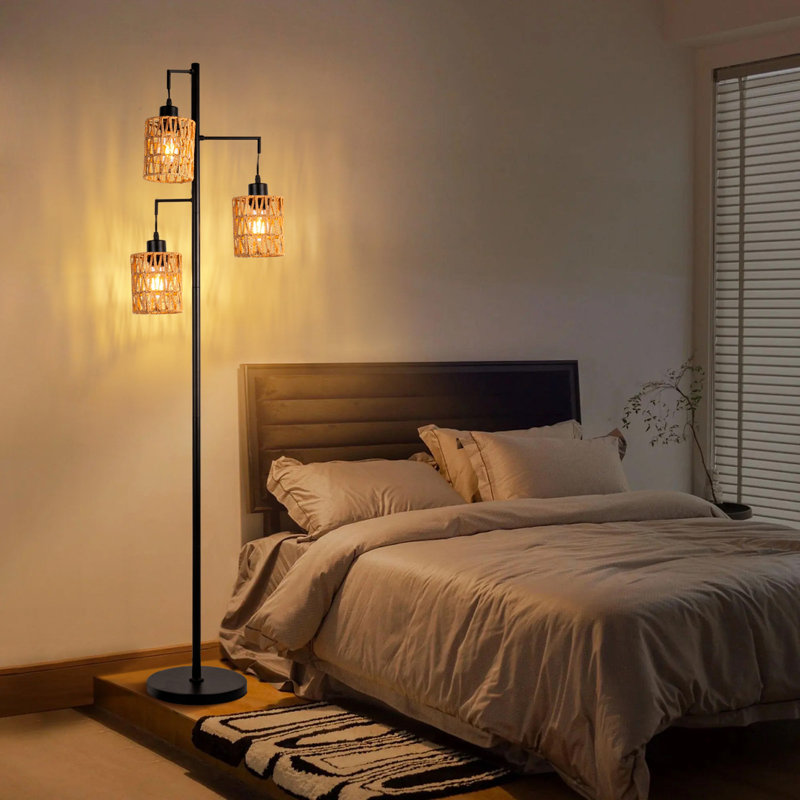 Tree 3 Lights Atasha Rattan LED Floor Lamp with Lampshade