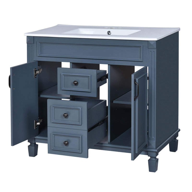 Meuble-lavabo 36 po avec lavabo en céramique, Bleu
