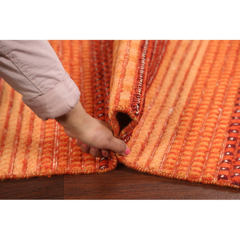 Tapis orange noué à la main de conception unique 2 pi 7 po x 4 pi 6 po