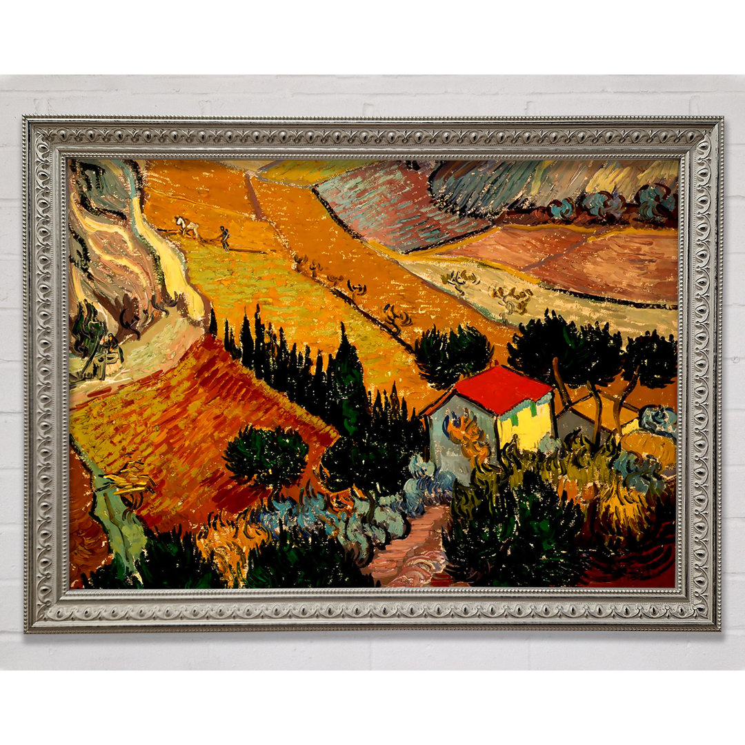 Landschaft mit Haus und Pflüger von Vincent Van Gogh - Einzelne Bilderrahmen Kunstdrucke