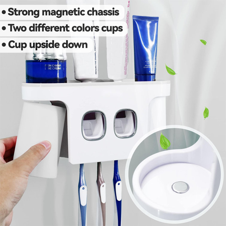 menggutong 2 Piece Automatic Toothbrush Holder with Toothpaste Squeezer Kit  Wall-Mounted, Multifunctional Bathroom Organizer Set