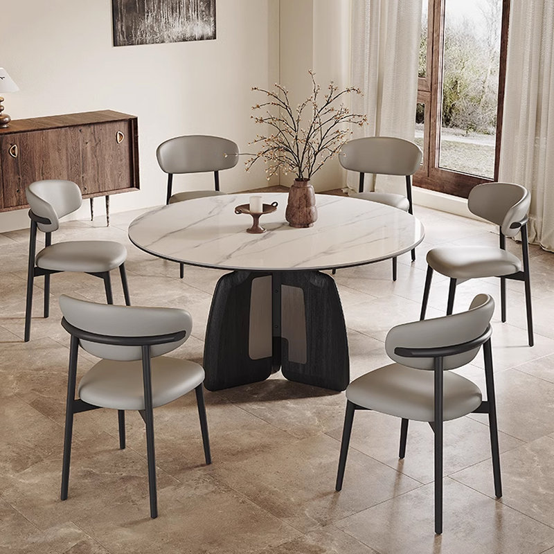 Table ronde en pierre frittée légère de luxe, H 29,53 po x L 47,25 po x l 47,25 po