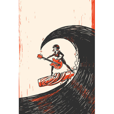 Rock N Roll Surf Girl Poster by Big_Ryan - Wrapped Canvas Print