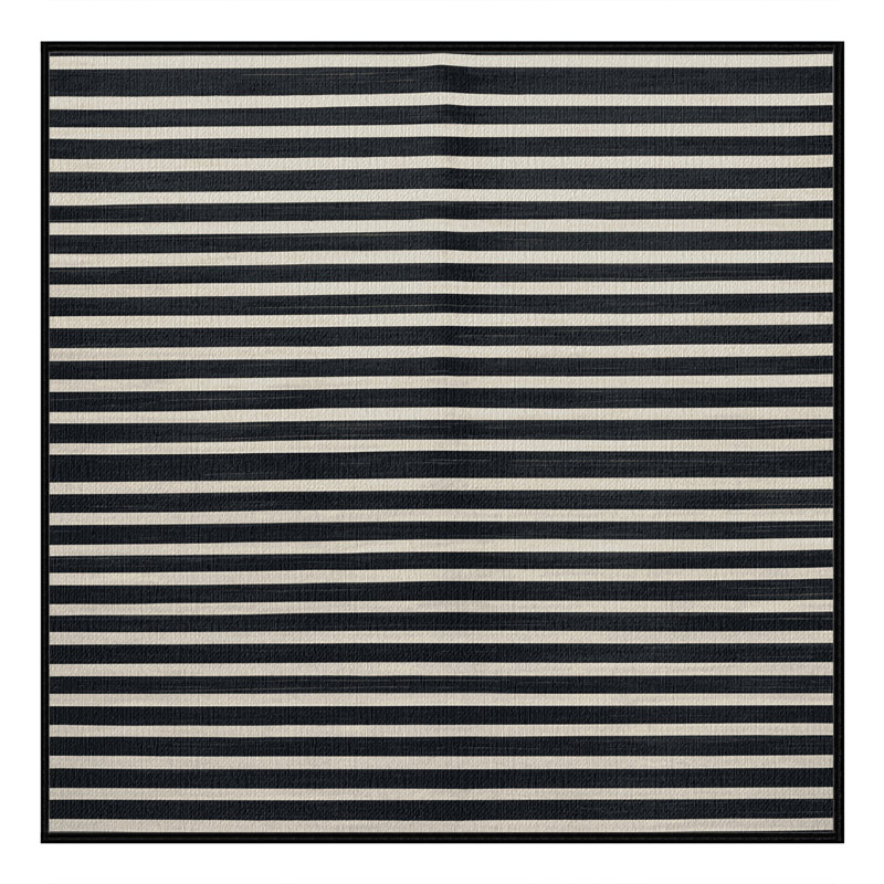 Washable Dark Slate White Striped Area Rug, Square 7'