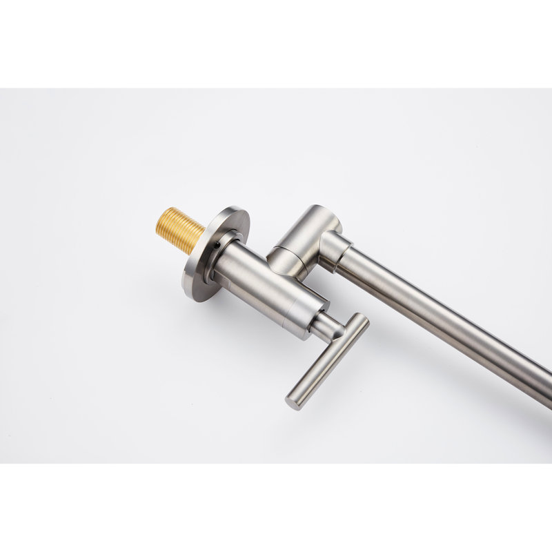 Wall Mounted Pot Filler Faucet Brushed Nickel - Folding Mechanism, 360 Rotation, Brass Build, Double Handles For Convenient Water Management, Corrosion Surface Texture Function, Easy Finish