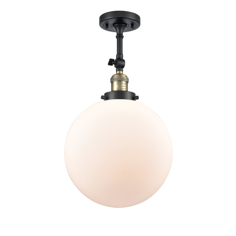 Plafonnier semi-encastré 1 lumière 12 "ciacchi, DEL, Blanc mat, Laiton antique noir