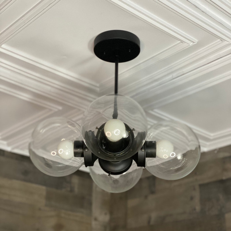 Lustre moderne 5 lumières Mid-Century, Noir mat, Transparent