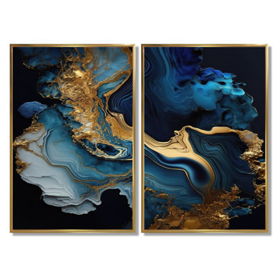 «Abstract Geode Marble Blue», art mural abstrait sur toile bleue abstraite, 2 pièces