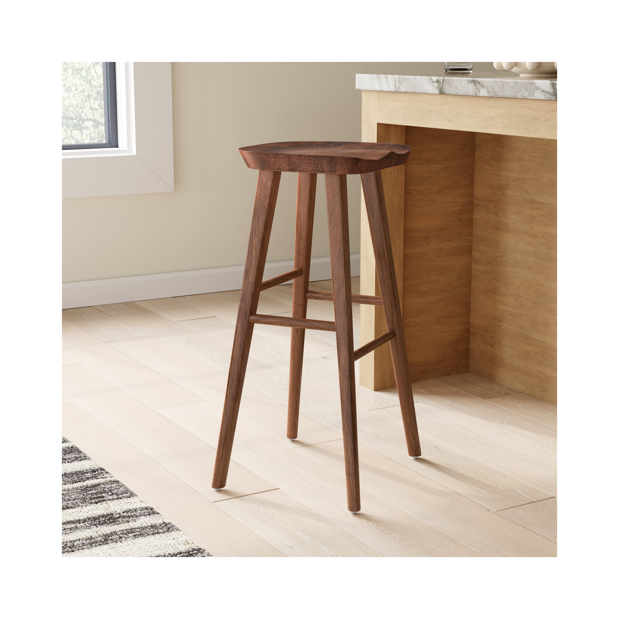 Anzie Bar & Counter Stool, Bar Stool (29.3" Seat Height), Walnut