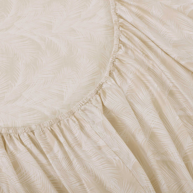 Tommy Bahama La Vida Stripe Cotton Sheet Set, Queen Sheet Set with 2 Pillowcases, Beige Palm Leaf