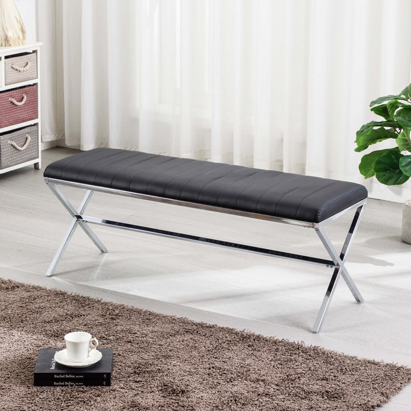 Upholstered Bench, Black/Silver