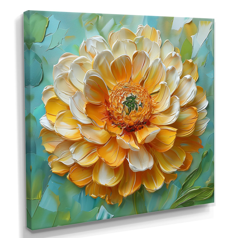 Jaune jaune fleuri souci, peinture II - souci, art mural, H 16 po x l 16 po, Cadre simple noir