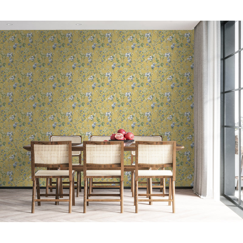 Papier peint floral non tissé jaune, Jaune