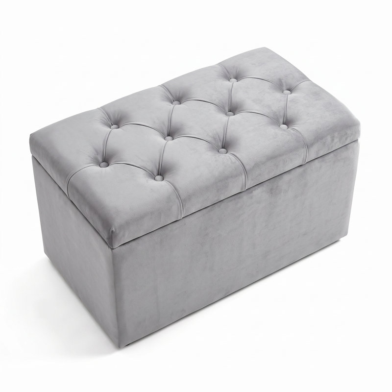 Banc de rangement rembourré Hamman, H 18,5 po x l 30 po x P 18,5 po, Gris argenté