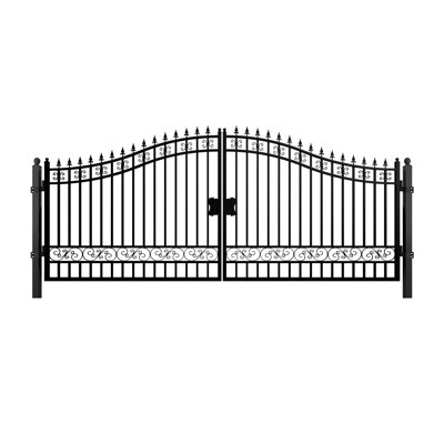 16FT x 8FT Heavy Duty Dual Swing Driveway Gate, Galvanized Steel Entrance Gate with Powder-Coated Finish,Included Post