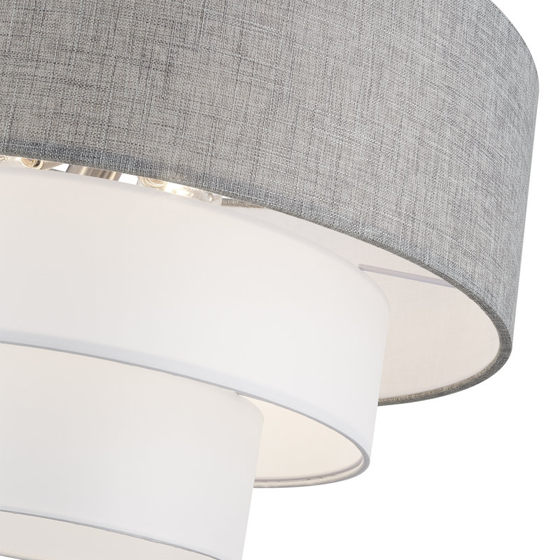 Lustre suspendu en nickel brossé 3 lumières avec abat-jour rigide en tissu fabriqué à la main gris urbain et blanc, 4