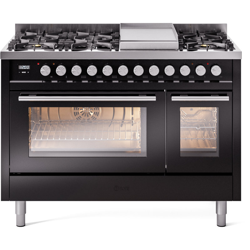 ILVE Professional Plus II 48 Dual Fuel Range , Glossy Black, Natural Gas