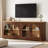 66.9" Sideboard With Storage, Farmhouse TV Stand With 4 Semi-Arched Glass Doors, Wood Grain Sideboard With Adjustable Shelves And Cable Management-1650758643