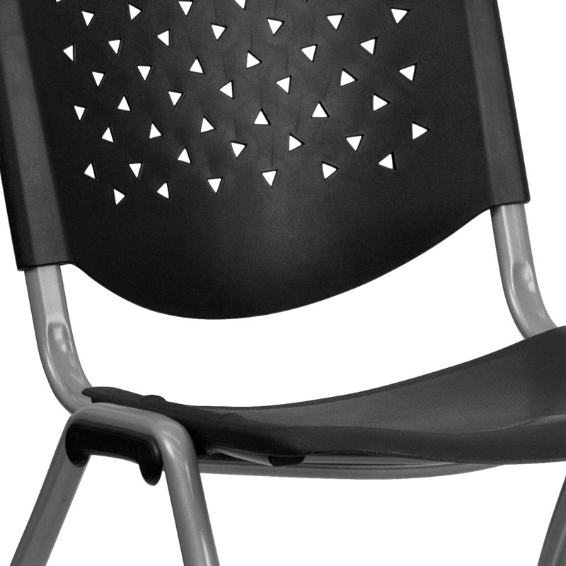 Chaises de vestibule empilables en plastique avec dossiers perforés Oliverson, Noir, 5