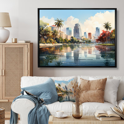 «Skyline of Modern Florida City Watercolor», reproduction sur toile