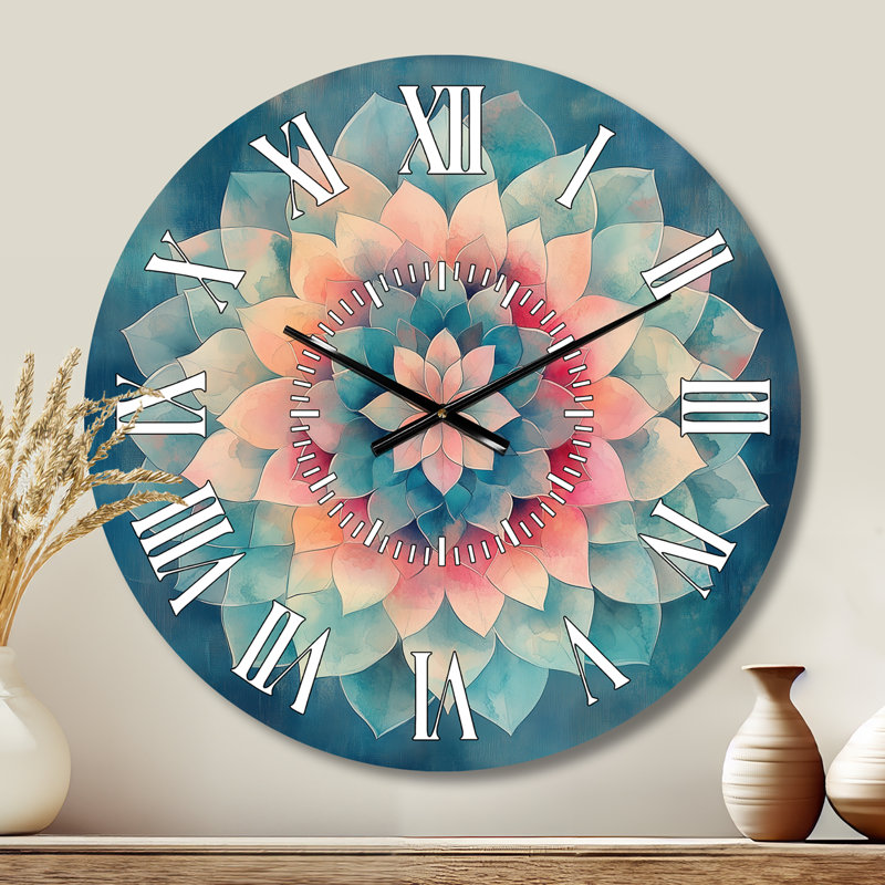 Mandala géométrie en pastel délavé - horloge murale bohémienne en métal, Grand