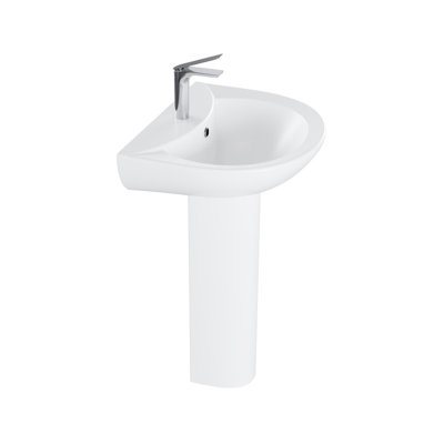 Combinaison de lavabo sur pied blanc autoportant 20 po x 17 po - Lavabo peu encombrant pour salle d'eau et bain d'invités