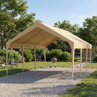 Heavy Duty Carport Canopy – Portable Waterproof UV Resistant Garage Shelter – Adjustable Height, Sturdy Frame – For Car, Boat, Storage, Parties – Khaki, 10x20FT
