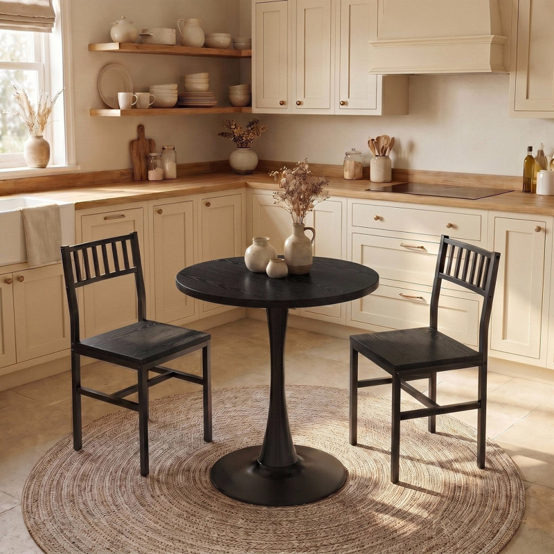 Manviraj 3-Piece Round Dining Table Set, Black