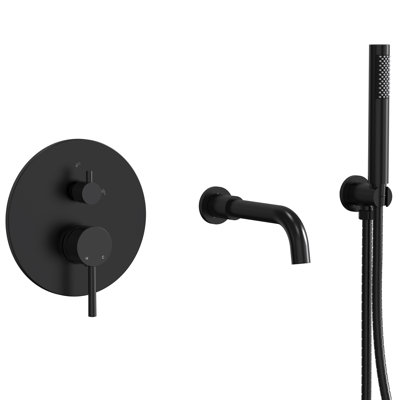 7.87'' Wall Mounted Tub Filler Solid Brass Single Handle Bathroom Faucet with Hand Shower 