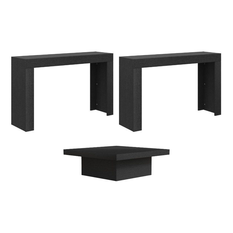 Grady Modern 3 Piece Living Room Table Set, Black Oak