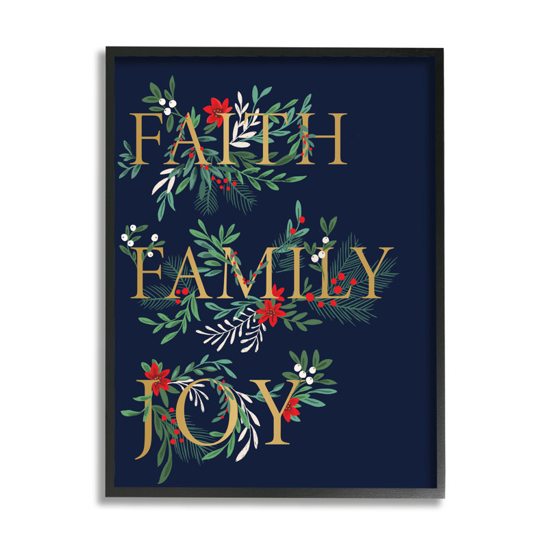 Faith Family Joy Text Traditional, H 20 po x l 16 po, Giclée encadrée noir minuit