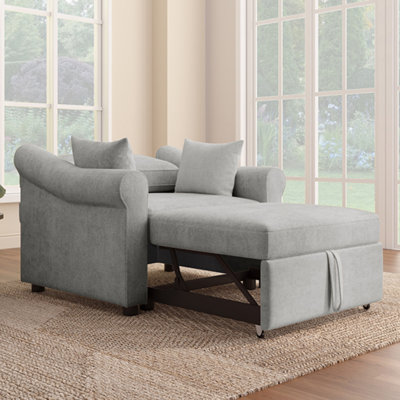 Chenille Convertible Sleeper Chair With Adjustable Backrest, 3 IN 1 Lounger Chair Turns Into Bed, Single Bed For Living Room
