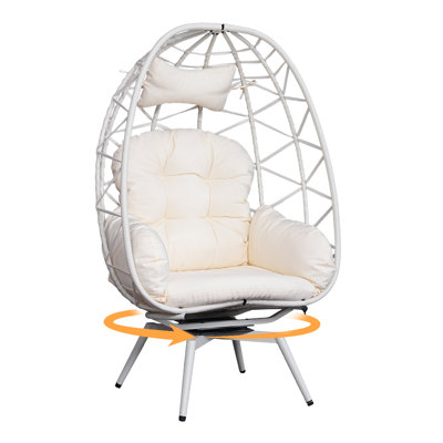 Fauteuil surdimensionné en rotin sur 360 ° pour adulte, grand fauteuil d'extérieur en osier avec coussins rembourrés, capacité de poids de 500 lb, rotin naturel avec coussin
