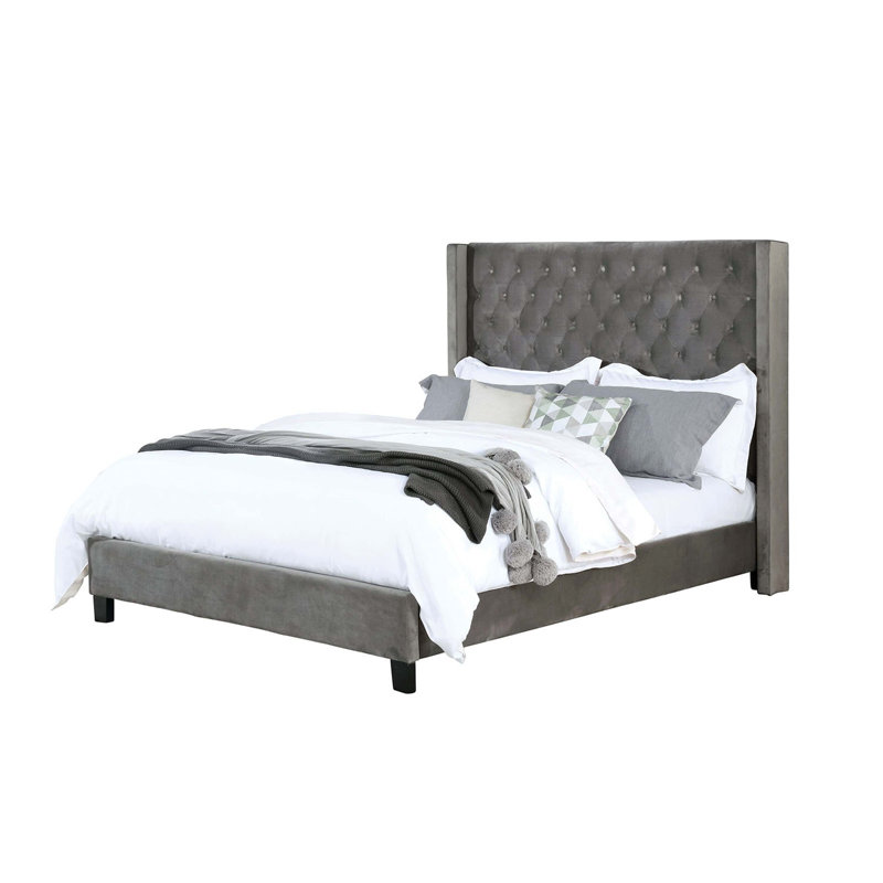 Lit escamotable de style transitionnel avec lit à accoudoirs capitonné pour chambre à coucher grand format 1pc, Grand lit