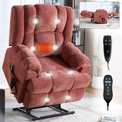 Dual Motor Heat Massage Infinite Position Up To 350 LBS Electric Power Lift Recliners With Power-Remote, Medium-Firm And Heavy Duty, Red