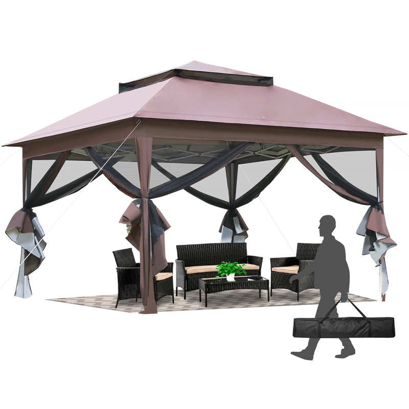 Brown 10'x10' Steel Frame Pop-Up Gazebo with Mosquito Netting