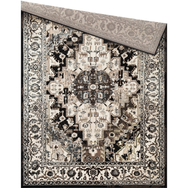 Black and Beige 5' x 7' Synthetic Traditional Area Rug