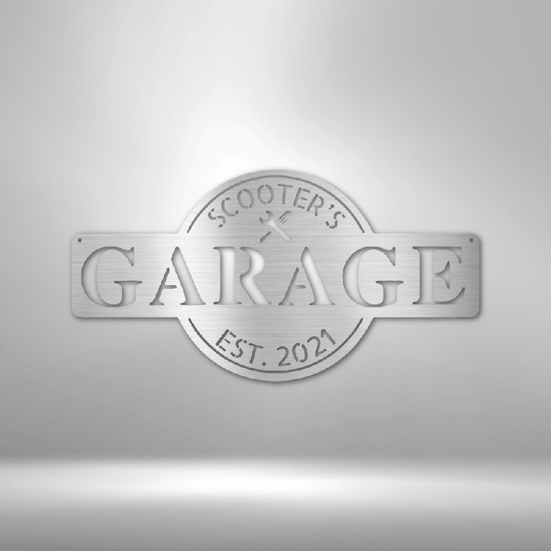 Monogramme de garage personnalisé, H 23 po x l 23,5 po x P 0,5 po, Oui, Argent argent