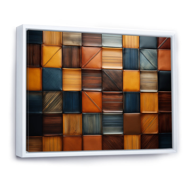 Carreaux colorés de couleurs terrestres VI - mosaïque boho, Cadre flottant blanc, H 34 po x l 44 po x P 1,5 po