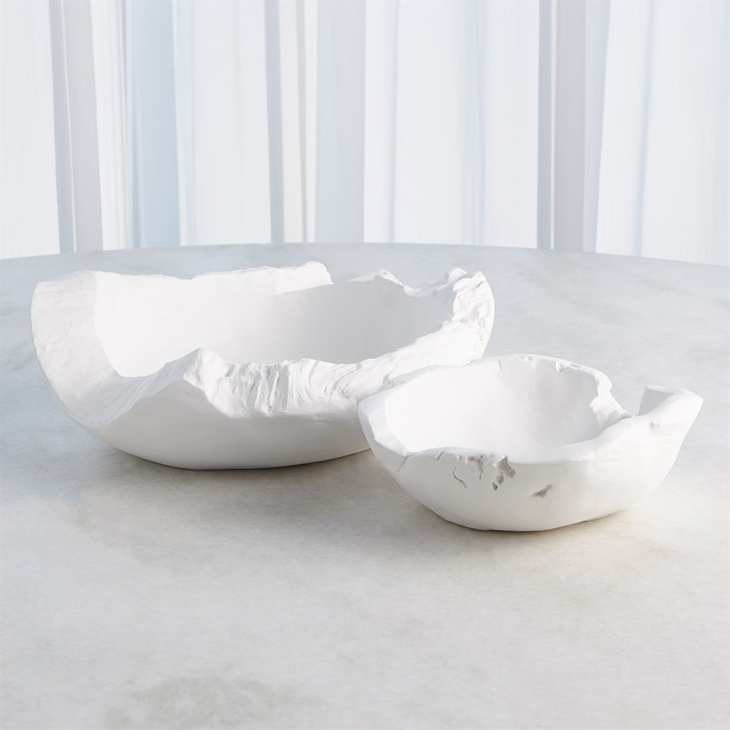 Faux Timber Bowl-Matte White, 5.25" H x 13" W x 15.75" D